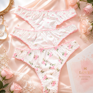 Braguitas de Tanga Florales Lindas para Mujer, Ropa Interior Sexy de Talle Bajo con Detalle de Perlas y Lazo Dulce, Material de Poliamida Sin Costuras - Product Image 3