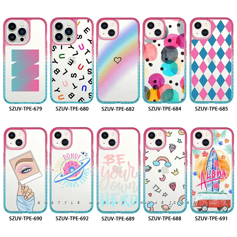 Hot Sale Printed Gradient Blue Pink Women PC TPE Hard Case for iPhone 13 12 11 SE2 Mobile Phone Cover Bag Phone Accessories Case