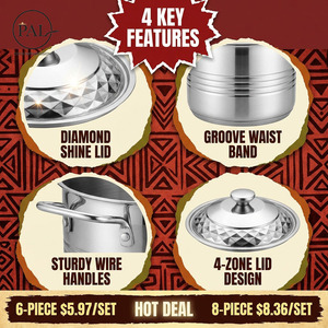 Conjunto de Panelas de Aço Inoxidável com Padrão Diamante, 6 ou 8 Peças, Panela com Tampa, Compatível com Indução, Atacado para Cozinha Doméstica - Product Image 3