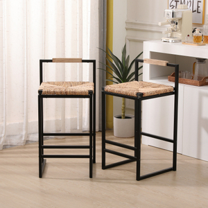 Woven <b>Bar</b> <b>Stools</b> Back Support Counter Height for Dining Chairs Kitchen Home Office for Farmhouse Style Set of <b>2</b> - Product Image 1