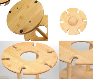 <b>Wood</b> Wine Rack With 6 Glass Holders <b>Circle</b> Shape Reusable Bottle Stand - Product Image 5