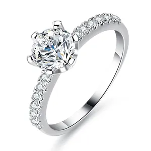 Perhiasan mode kustom pribadi VVS cincin Moissanite S925 perak murni potongan bulat cincin harga grosir pernikahan