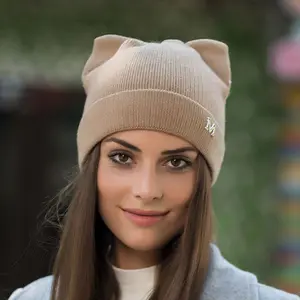 Cappello invernale in misto lana lavorato a maglia con orecchie di gatto, cappello animale, berretto con orecchie di gatto lavorato a mano da donna per regalo