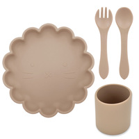 Ensemble repas bébé en silicone, base ventouse, sans BPA, couleur et logo personnalisables, assiette, cuillère, tasse - Vente chaude
