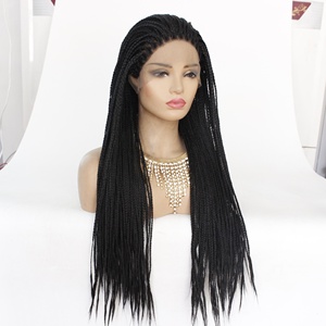 Tresses sans nœuds poshglad perruques tressées courtes, boho boîte sans nœuds tresses perruque blonde perruque afrique dentelle avant avec frange critique express - Product Image 1