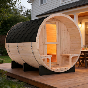 Sauna classique en pin blanc pour 6 personnes, poêle 6KW, toiture imperméable et bancs doubles sur le porche - Product Image 3