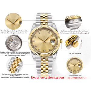 Wholesale <b>18K</b> <b>Gold</b> Plated Luxury Automatic Mechanical <b>Watch</b> with Big Dial Custom Logo OEM ODM Stainless Steel Band Made in China - Product Image 2