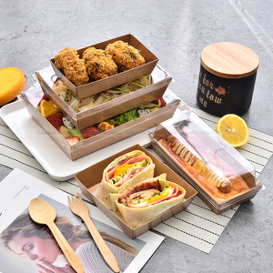 Wholesale Disposable Food-grade Personalized Printed Kraft Salad Windowed Sushi Paper Box Packaging Tray