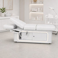 Lit de beauté électrique avec armoire de rangement, base à lumière d'ambiance LED, télécommande, hauteur réglable, lit de soin du visage pour salon de beauté et spa