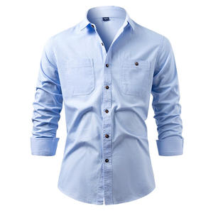 Summer New Men's Custom Relaxed Fit Denim Shirt Casual Simple Breasted Cotton Breasted Multi Pocket Formal Office Shirt - Product Image 5