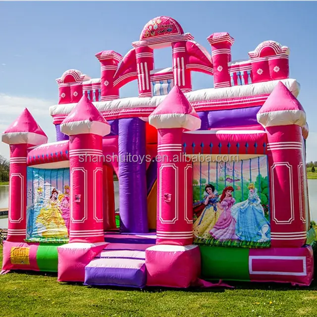 मज़ा गुलाबी घर स्लाइड कॉम्बो बच्चों पार्टी inflatable खुशी उछाल घर आउटडोर थीम पार्क inflatable महल वाणिज्यिक