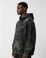 Sweat-shirt à capuche zippé surdimensionné Kornit DTG Curve Motion Streak SKID ZIP avec impression de texte, poche kangourou, dégradé délavé, style grunge