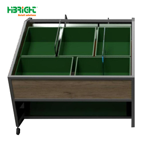 Mobile Wooden <b>Vegetable</b> Display Rack Supermarket Fruit Veggie <b>Stand</b> With Wheels Grocery Produce Display Shelf - Product Image 3