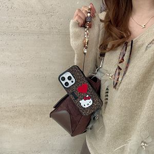 Funda Protectora para Teléfono con Estampado de Leopardo y Corazón de Dibujos Animados para Tela de Algodón, Anti-Huellas Dactilares, Protección Contra Impactos, para 17 16 15 14 13 ProMax - Product Image 5