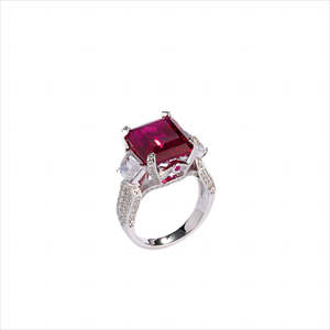 925 Sterling <b>Silver</b> <b>Emerald</b> Cut Lab Grown Ruby <b>Ring</b> with Side Moissanite Diamonds Luxury Engagement <b>Ring</b> for Women - Product Image 1
