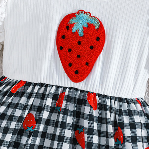 Conjunto de Falda a Cuadros para Bebés Niñas, Ropa Infantil Transpirable y Ecológica, Bordado de Fresa, Antiestático, Informal - Product Image 5