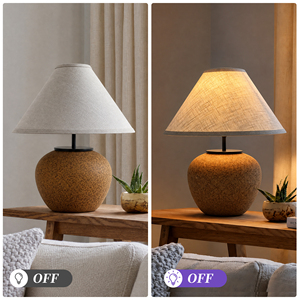 Lampada da Tavolo in Ceramica Stile Retrò Moderno, 41,4 cm (H), Base in Argilla Fatta a Mano con <span class=keywords><strong>Paralume</strong></span> in Tessuto Affusolato, Attacco Standard E26, Cavo Lungo 200 cm, Plug-in - Product Image 5