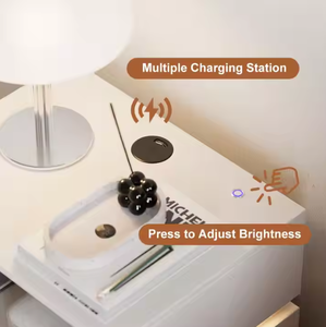 Luxury Modern <strong>Minimalist</strong> Black Wood <strong>Bedside</strong> <strong>Table</strong> with Wireless Charging Function Nightstand for Bedroom with Storage - Product Image 4