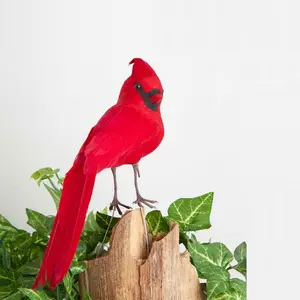 Chim Lông Nhân Tạo Màu Đỏ Đứng Trang Trí Giáng Sinh