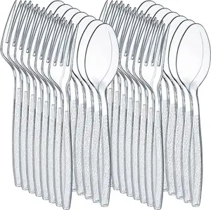 Conjunto de talheres de plástico ecológico, ps descartáveis, branco, preto claro, garfo, colher, faca, utensílios de cozinha