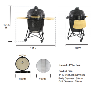 Parrilla Kamado <span class=keywords><strong>de</strong></span> Cerámica TOPQ Serie Premium <span class=keywords><strong>de</strong></span> 27 Pulgadas, Ahumador <span class=keywords><strong>de</strong></span> Carbón para Barbacoa, Jardín y Exteriores - Product Image 3