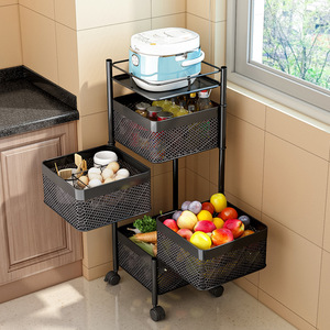 Estante de almacenamiento de acero giratorio, carrito cuadrado multifuncional para verduras, cesta de frutas, cocina - Product Image 3
