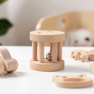 Jouet d'éveil pour nourrissons de 0 à 12 mois, hochet en bois de hêtre Montessori, anneau de préhension, ensemble de 5 jouets en bois pour bébé - Product Image 4