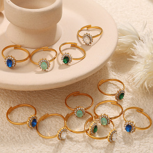 เครื่องประดับอูเจีย แหวนพลอยสีเทียมรูปไข่ แฟชั่นสำหรับผู้หญิง ประดับเพชรแบบฝัง เป็นของขวัญ - Product Image 1