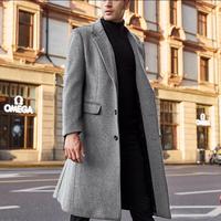 Nouveau Manteau Trench Homme 2026 Style Britannique en Laine Longue Coupe Ample Épaisseur Standard Simple Boutonnage à Revers