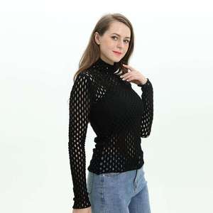 Tùy Chỉnh Thời Trang Phụ Nữ Áo Len Sexy Dài Tay Áo Màu Đen Lưới Hollow Đan Áo Len Sexy Mỏng Lưới Áo Len Phụ Nữ - Product Image 3