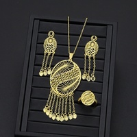 JXX Ensemble de bagues et boucles d'oreilles pendentifs en laiton plaqué or pour femmes bijoux de mariée à Dubaï, Arabie Saoudite, Inde
