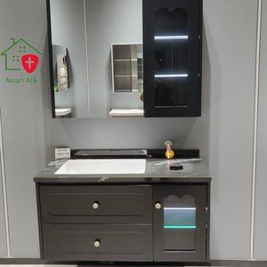 Mueble de Baño Moderno de Lujo con Espejo Inteligente, Acabado en Laca MDF, Tira de Luz LED Monocromática, Montado en la Pared, Color Marrón - Product Image 1