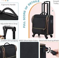 Valise de voyage souple et écologique noire avec roulettes, en tissu nylon 1680D, pour maquillage, avec 5 compartiments pour sacs
