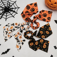 Pita Panjang Poliester Motif Laba-laba Hantu Labu Halloween, Ikat Rambut Elastis untuk Pesta Liburan Wanita, 3 Buah