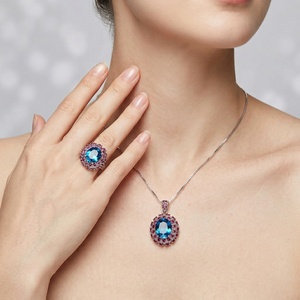 Vintage Eco-friendly Copper <b>Silver</b> Plated <b>Necklace</b> Ring Oval Cut 0*12mm Multicolor Zircon Floral Jewelry <b>Set</b> for Daily Wear Tu - Product Image 3