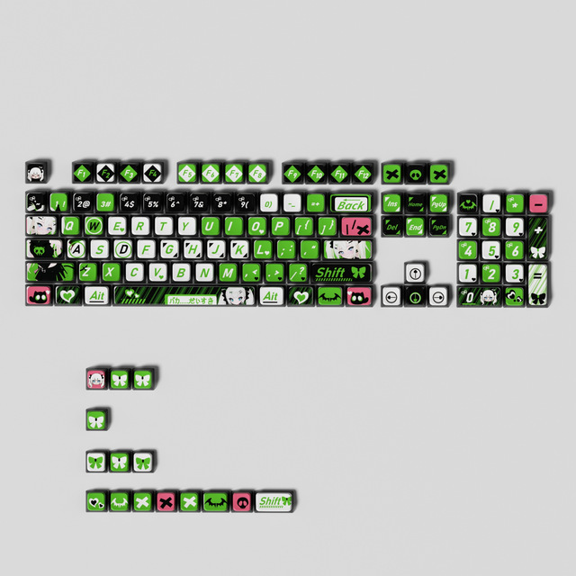 140 Keys Black Green Devil PBT Dye-Sub Keycaps Set, OEM Profile Anime Style for Mechanical Keyboard Customization