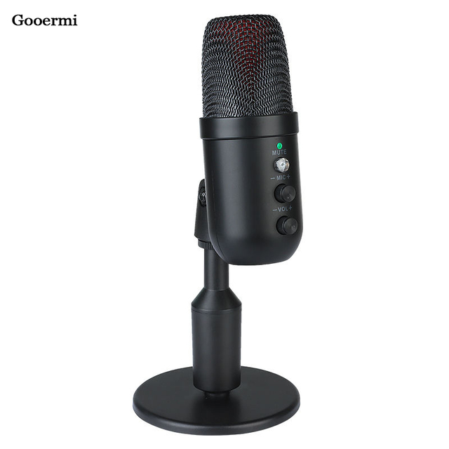 Gooermi MU1000 Wired Condenser Microphone Intelligent Noise Reduction Recording Real Time Monitoring Volume Size Adjust Metal