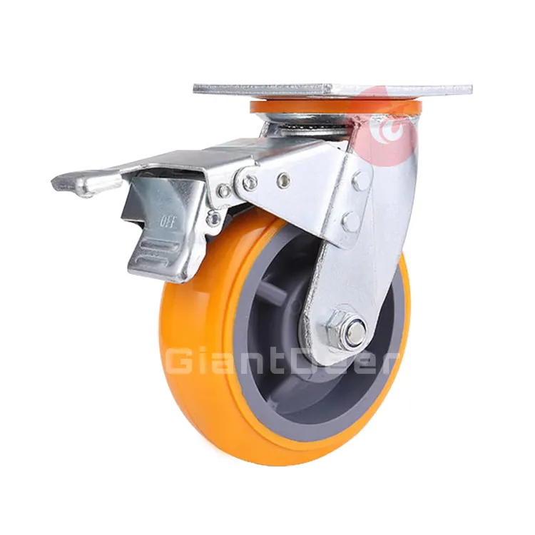 High Quality Heavy Duty 4'' 5'' 6'' 8'' Fixed Orange Polyurethane Castor Caster Wheel