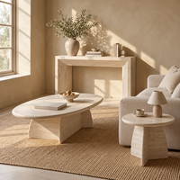 MEUBLES JIAMEIJIA |   Collection de tables basses, d'appoint et de consoles effet travertin