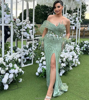 Robes de soirée de luxe vert sauge MY30059-2, haute couture, lourdement ornées de sequins et de perles, avec fente haute, pour fêtes formelles, bals de promo et mariages à Dubaï