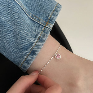 Chevillère <span class=keywords><strong>en</strong></span> <span class=keywords><strong>argent</strong></span> sterling avec cœur rose et charme <span class=keywords><strong>en</strong></span> CZ pour femme, bracelet <span class=keywords><strong>de</strong></span> <span class=keywords><strong>cheville</strong></span> délicat, cadeau <span class=keywords><strong>de</strong></span> la Saint-Valentin pour sa petite amie, sa femme - Product Image 1