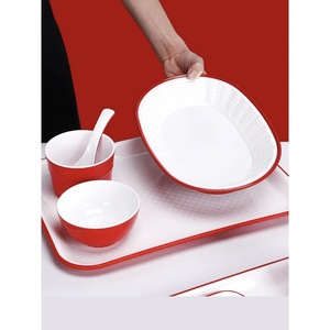 <b>Melamine</b> red and white two-tone fast food <b>plate</b>, boiled pork slices bowl, Minnan pig's feet rice bowl, rice bowl with toppings, - Product Image 2