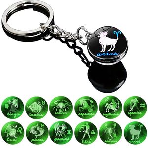 Creative 12 Constellation Glass Ball Key Chain Fashion Gift for Birthday with Pendant Light