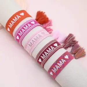 Mother's Day MAMA Friendship Wrap Sliding Knot Rope Braided Bracelets Embroidery Woven Fabric Bracelet