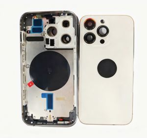 Livraison gratuite Noir pour coque arrière de téléphone portable Cadre en verre Assemblage de remplacement avec design de barre Modèle 14pro - Product Image 3