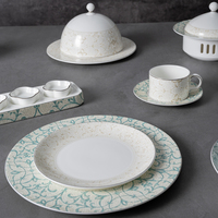 Vaisselle de luxe en porcelaine fine P&T, motif floral turquoise, assiette à dîner avec tasse pour une dégustation raffinée
