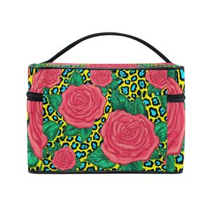 Bolsa de Maquillaje de Gran Capacidad, Organizador de Artículos de Aseo de Viaje con Diseño Floral Pop Art, Bolsillos de Malla, Bolsa de Cosméticos Portátil - Product Image 5
