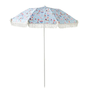 Custom Logo Paraguas Beach Umbrella Foldable for Sand Anchor Strong Promotional Outdoor Fringe Parasol Boho Beach Umbrella Patio