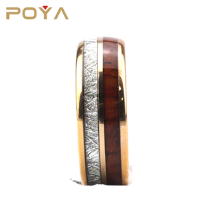 Poya — anneau en tungstène plaqué or de 8mm avec <span class=keywords><strong>bois</strong></span> Koa, incrustation de météorite imitée - Product Image 6