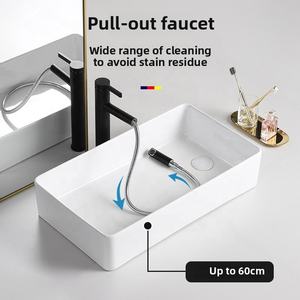 Lavabo Cuadrado de Cerámica de Diseño Moderno con Drenaje Lateral, para Uso <span class=keywords><strong>en</strong></span> Balcón o Lavadora, con <span class=keywords><strong>Boca</strong></span> Parcial Izquierda/Derecha, Accesorio para el Hogar - Product Image 2